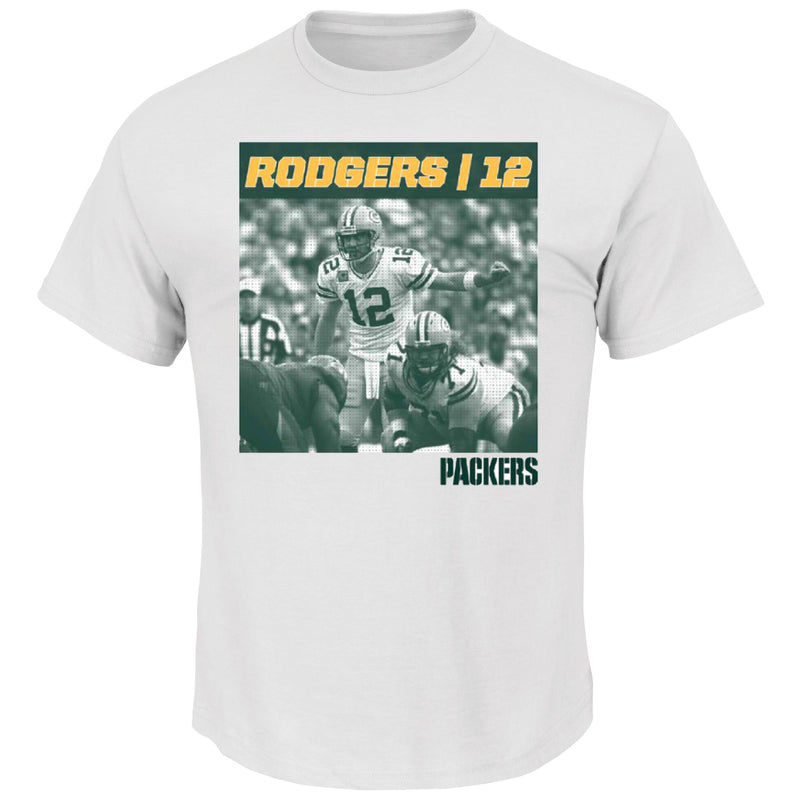 majestic,vf imagewear,green bay packers,aaron rodgers,12,one,defining,moment,t-shirt,tshirt,shirt,clothing,apparel,tops