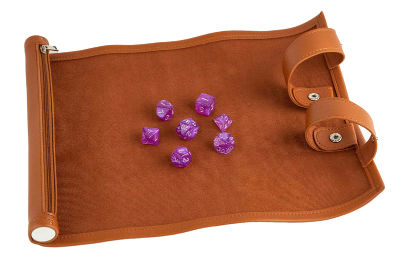 Dice Scroll Rolling Mat and Carrying Case, Brown