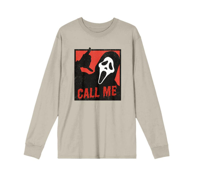 Scream Ghost Face Call Me Long Sleeve Shirt, Grey