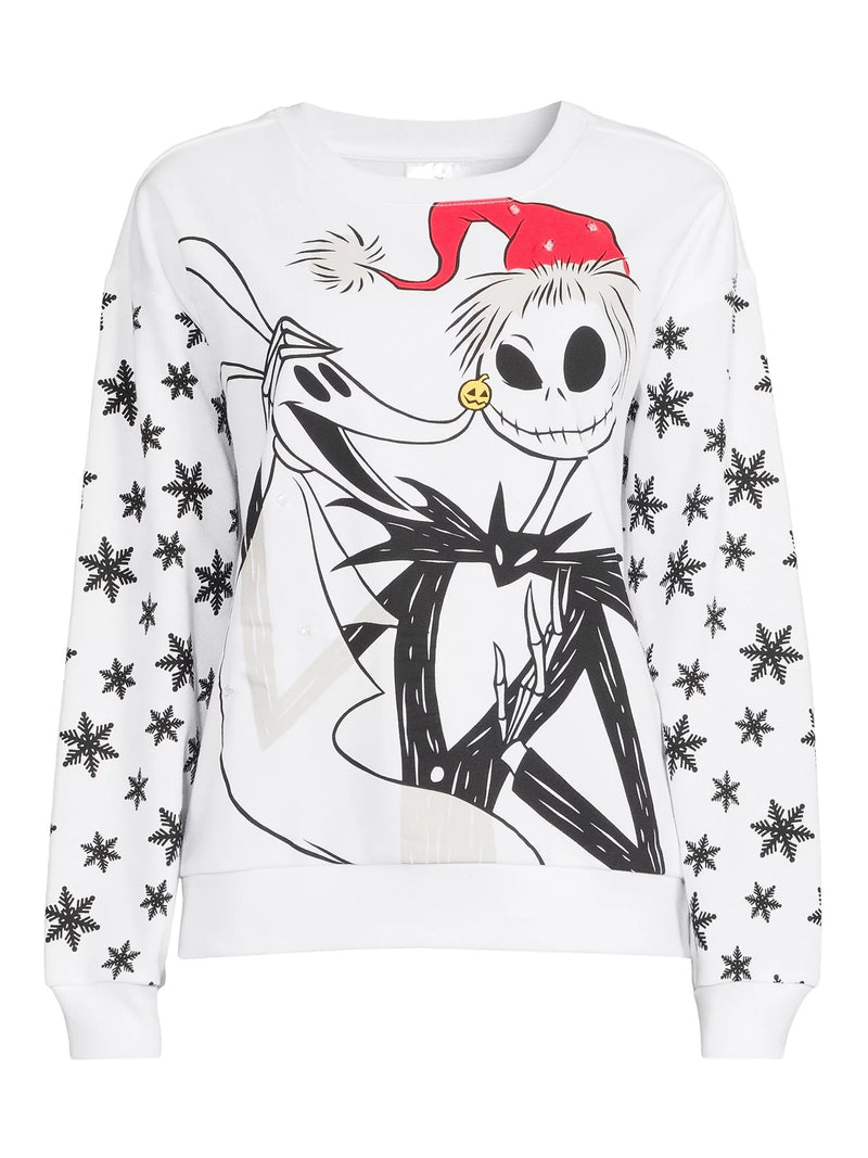 Nightmare Before Christmas Light-up Juniors' Fleece Sweatshirt, White