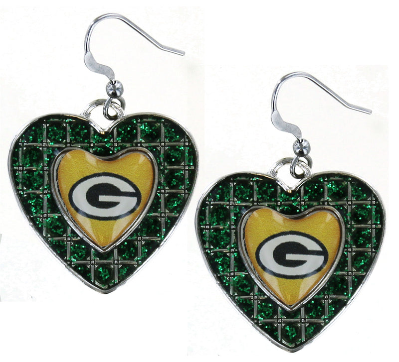 green bay packers,heart,earrings