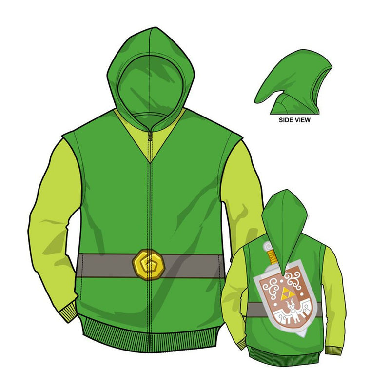 The Legend of Zelda Link Men's Green Zip-Up Costume Hoodie