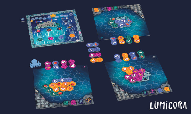 Lumicora Board Game | Tile-Laying Underwater Game