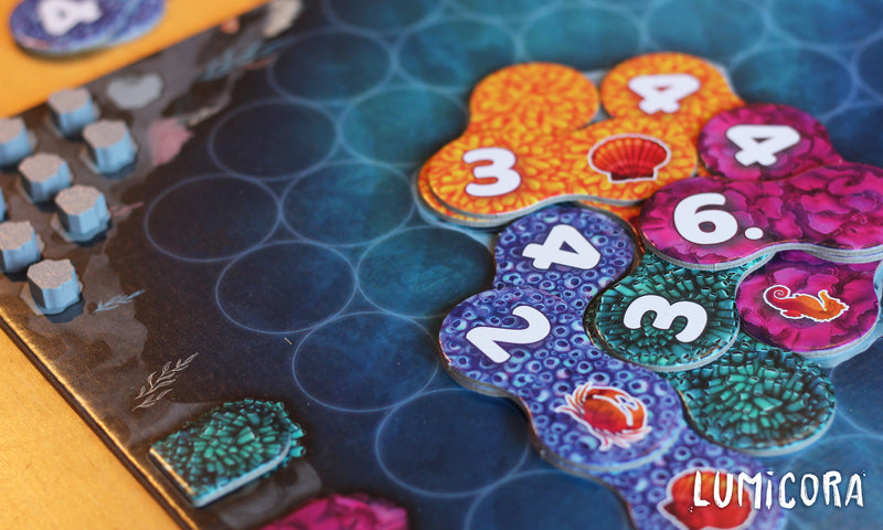 Lumicora Board Game | Tile-Laying Underwater Game