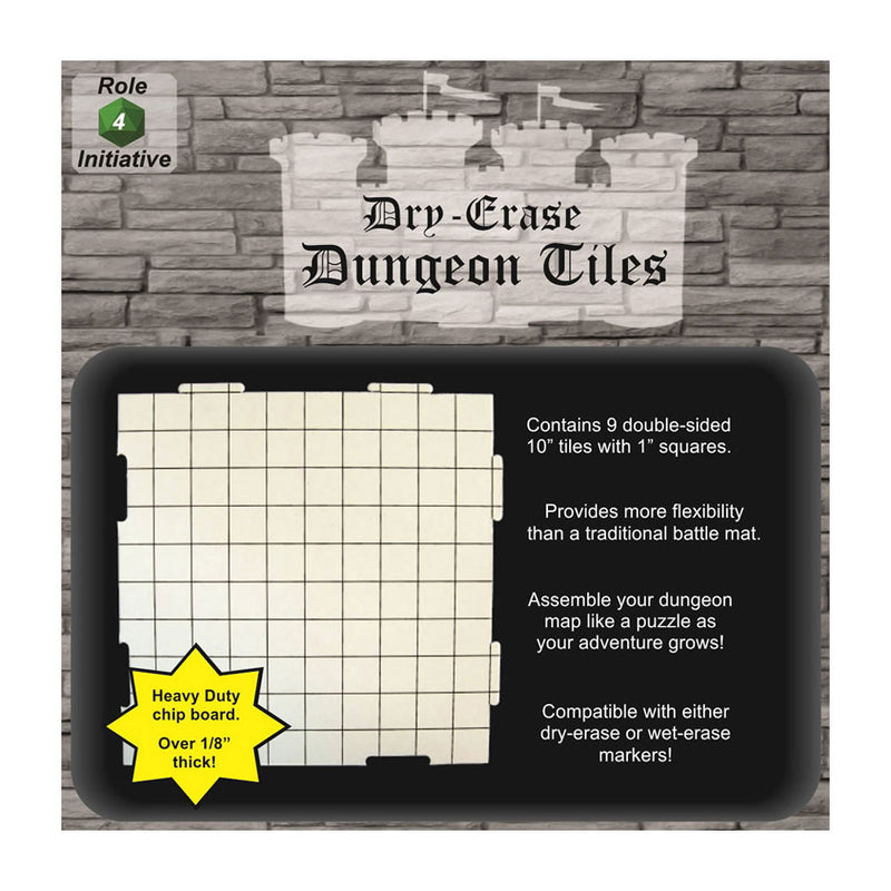 Dry Erase 10 inch Dungeon Tiles, Pack of 9, White