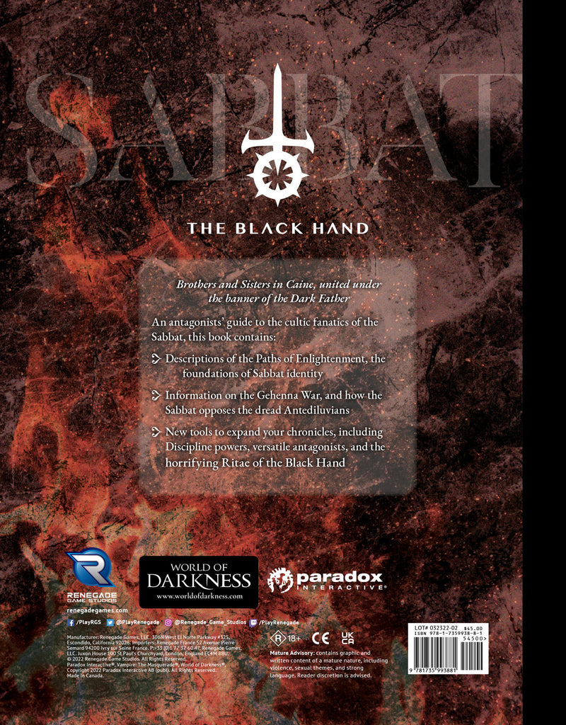 Sabbat: The Black Hand A Sourcebook for Vampire: The Masquerade