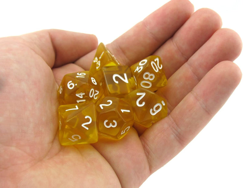 Reaper Miniatures Set of 7 Polyhedral Pizza Dungeon Dice - Lucky Clear Yellow