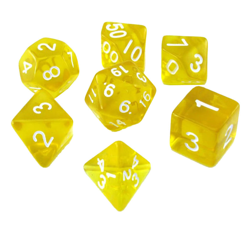 Reaper Miniatures Set of 7 Polyhedral Pizza Dungeon Dice - Lucky Clear Yellow