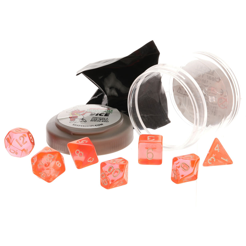 Pizza Dungeon 7-Dice Polyhedral Set, Lucky Clear Orange