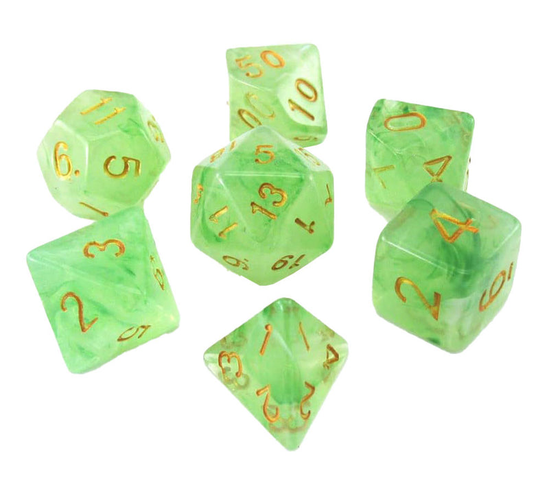 Reaper Miniatures Set of 7 Polyhedral Pizza Dungeon Dice - Lucky Gem Green