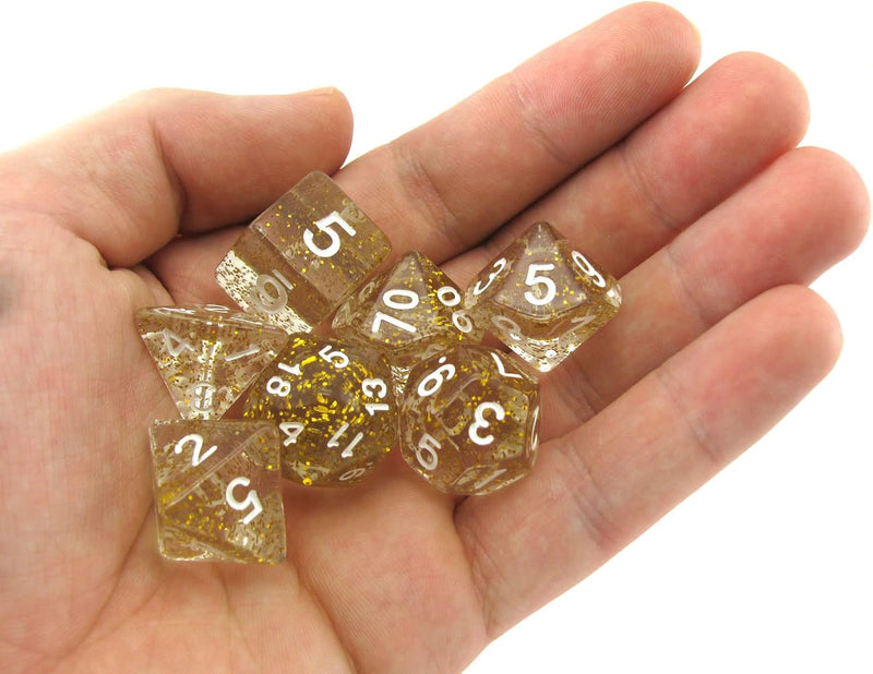 Reaper Miniatures Set of 7 Polyhedral Pizza Dungeon Dice - Boss Glitter Gold