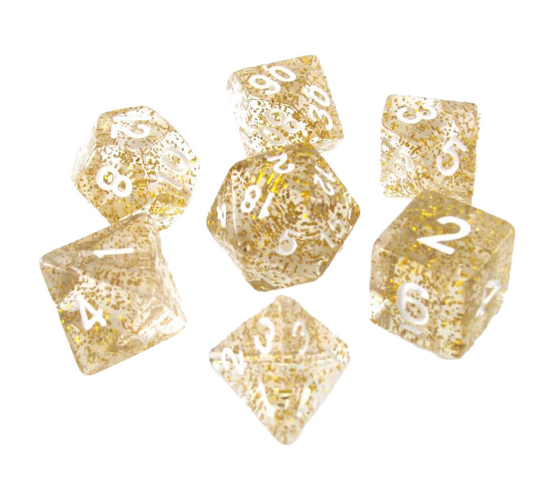 Reaper Miniatures Set of 7 Polyhedral Pizza Dungeon Dice - Boss Glitter Gold