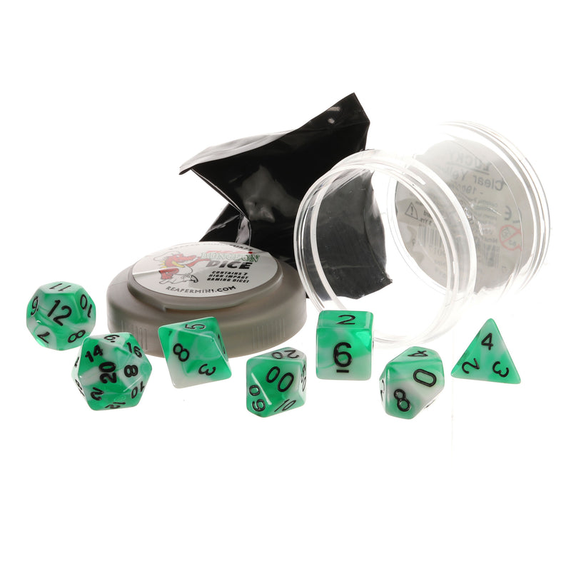 Pizza Dungeon 7-Dice Polyhedral Set, Dual Teal & White