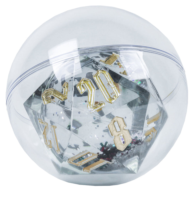 Large 54mm D20 Snow Globe - Silver Ink with Colorful Snowflakes