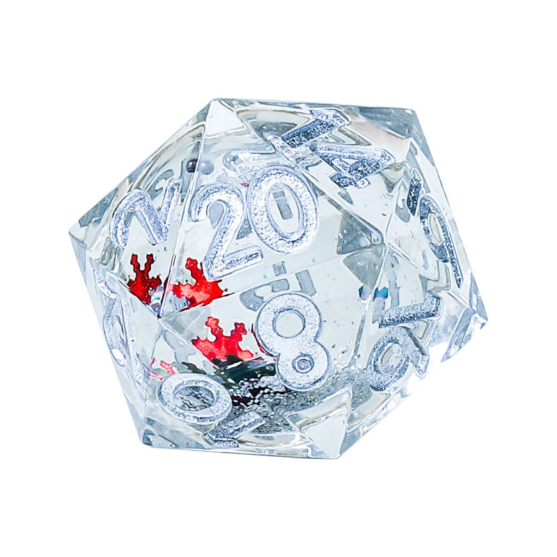 Large 54mm D20 Snowglobe - Silver Ink with Colorful Snowflake