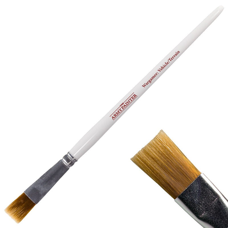 Flat Paint Brush for Drybrushing Mini Models - Stiff Long Handle Paint Brush