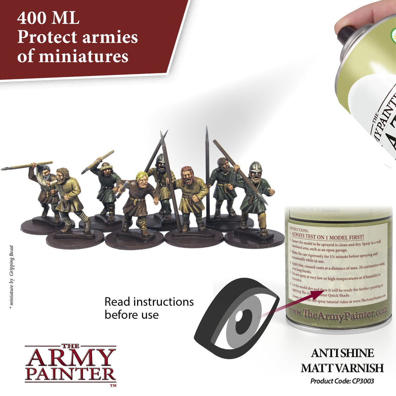 The Army Painter Colour Primer: Anti Shine Matt Varnish, 400ml, 13.5oz
