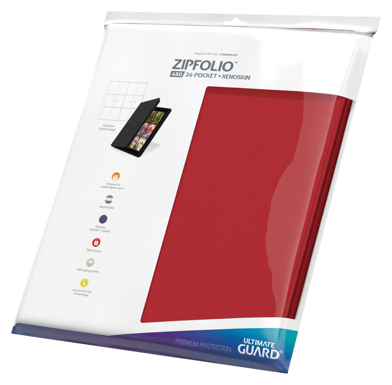 Ultimate Guard Zipfolio 480 - 24 Pocket XenoSkin Quadrow Portfolio, Red