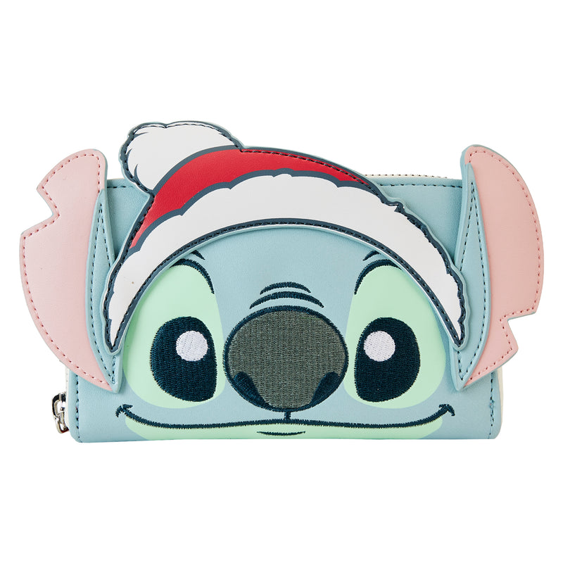 Disney Stitch Holiday Glitter Zip Around Wallet