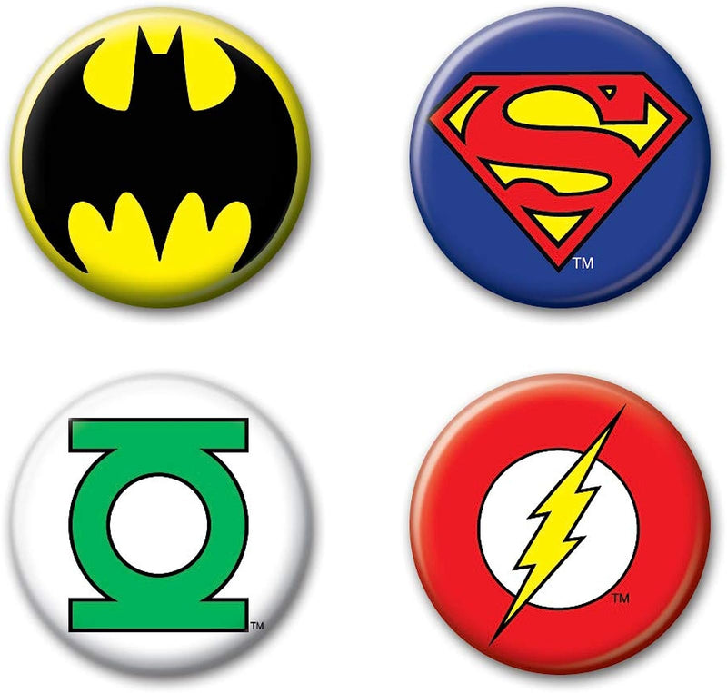 DC Logos 4 Button Set (Includes Batman, Superman, Green Lantern & The Flash)