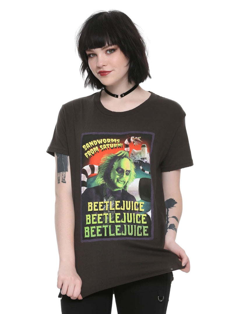 Beetlejuice Sandworms from Saturn Distressed Juniors Shirt