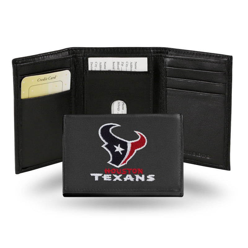 Houston Texans Black Leather Tri-Fold Wallet with Embroidered Team Logo