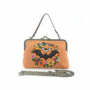 FLORAL BAT KISS LOCK BAG IN LINEN BLENDED MATERIAL