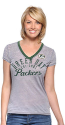 Green Bay Packers Distressed Women's Gray V-Neck