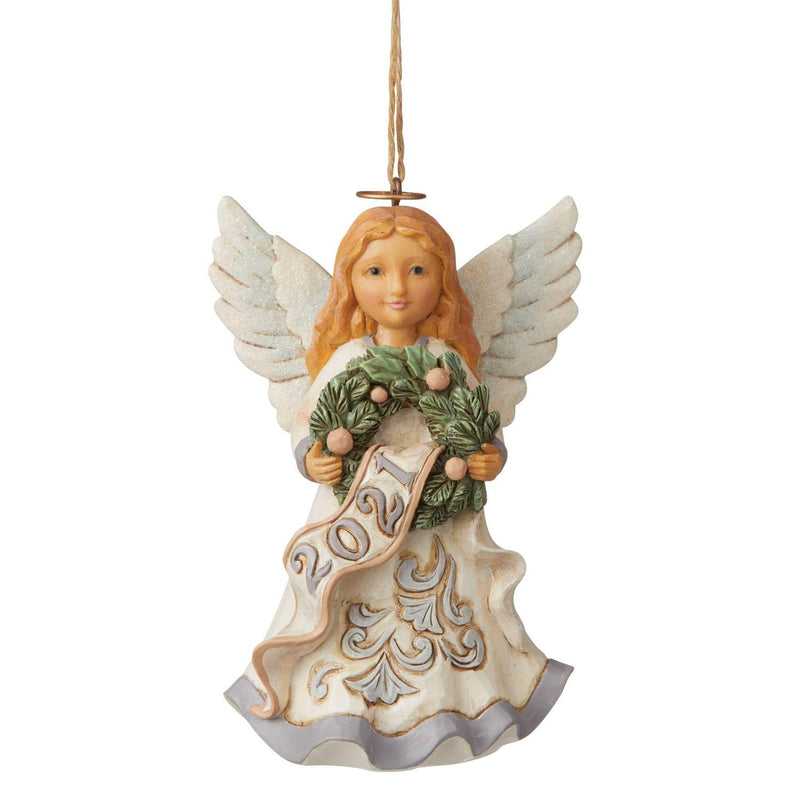 White Woodland Angel Dated 2021 Hanging Ornament