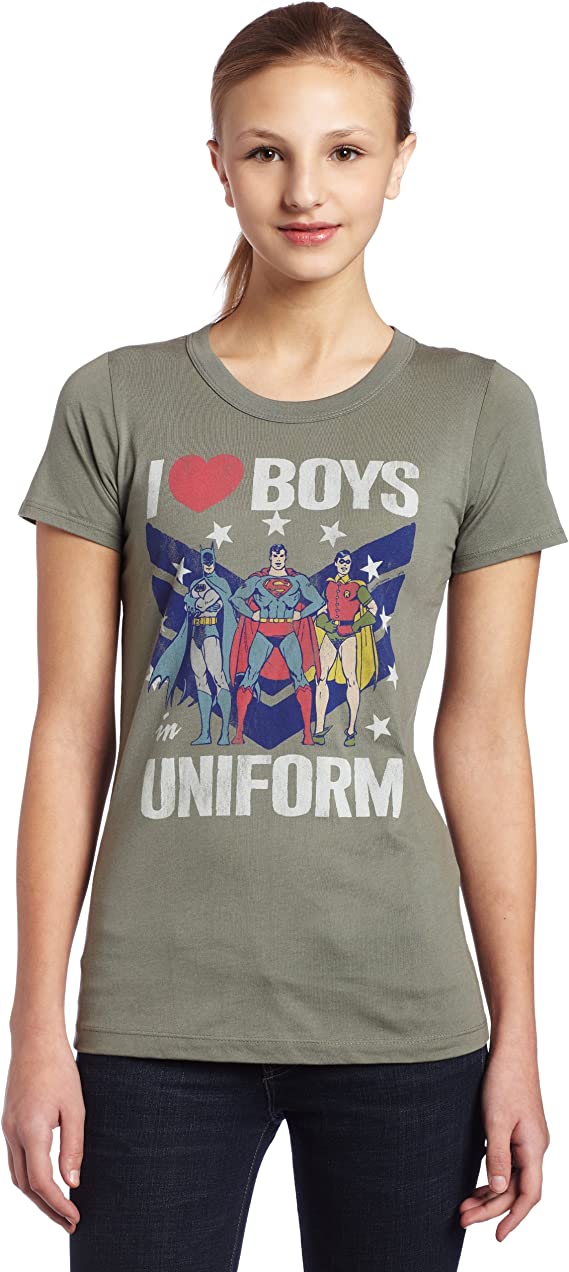 Batman, Robin, & Superman I Heart Boys in Uniform Juniors T-Shirt