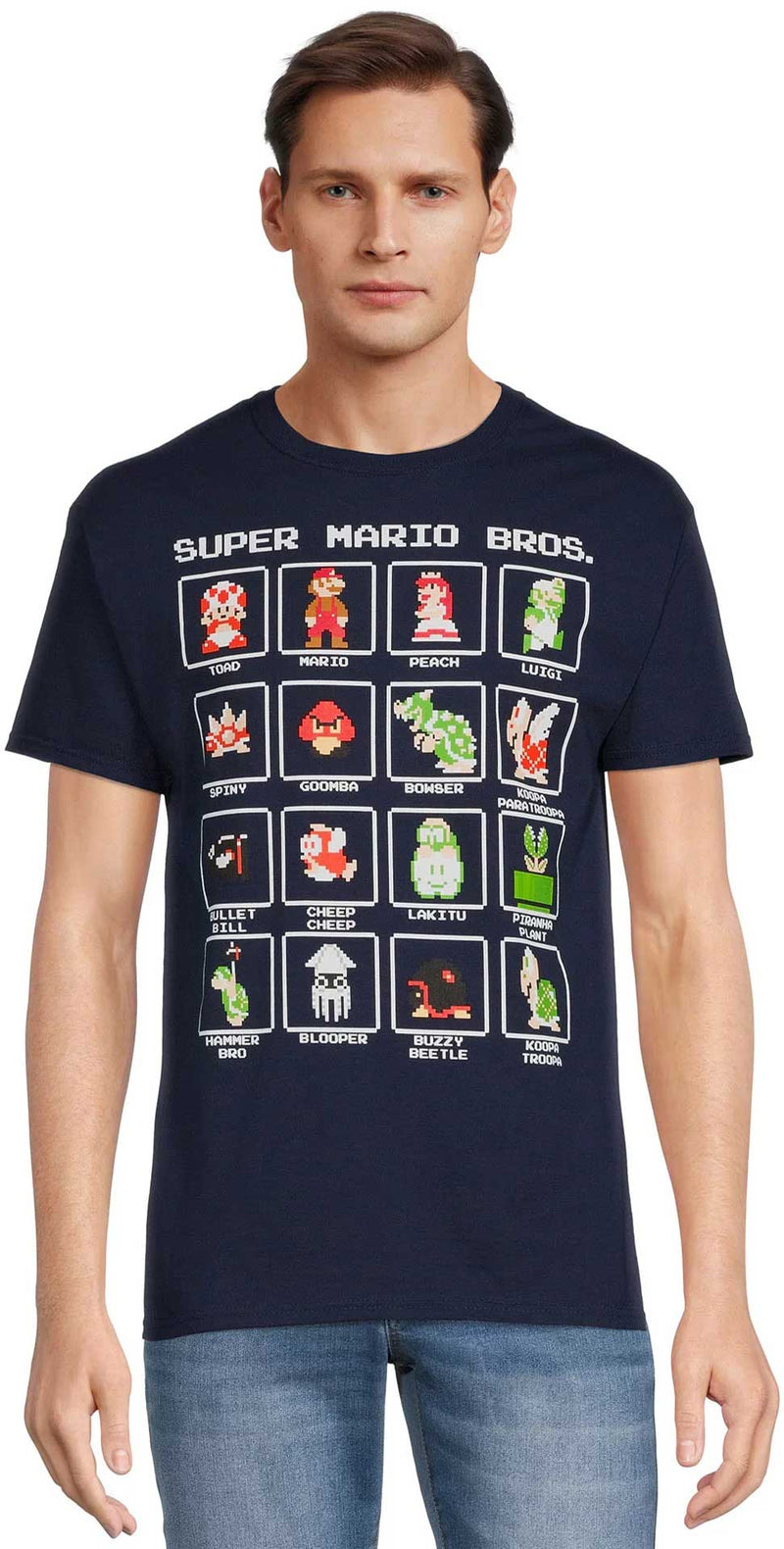 Super Mario Bros. Pixel Characters Shirt, Navy Blue