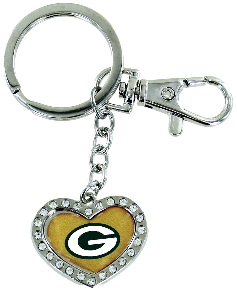 Green Bay Packers Crystal Heart Keychain Key Ring