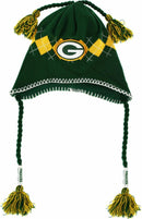 Green Bay Packers Tassle-Gyle Knit Fleece Lined Beanie Cap with Braids