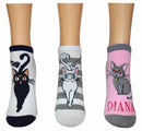 Sailor Moon Cat 3 Pair Pack Of Lowcut Socks, Ladies 4-10