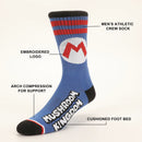 Super Mario Bros Mushroom Kingdom Men's Athletic Crew Socks, 10-13
