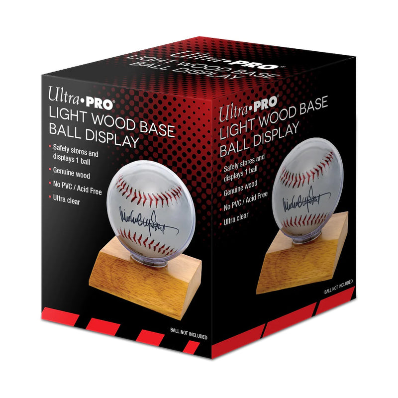 Baseball Wood Base Display Holder, Light Wood Gold