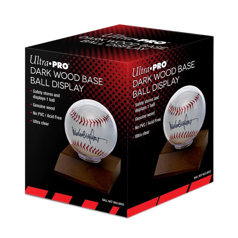 Baseball Wood Base Display Holder, Dark Wood Brown