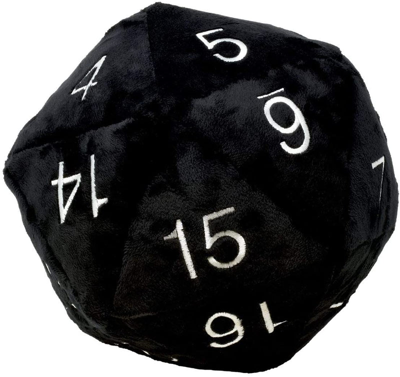 Jumbo D20 Novelty Dice Plush in Black with Silver Numbering