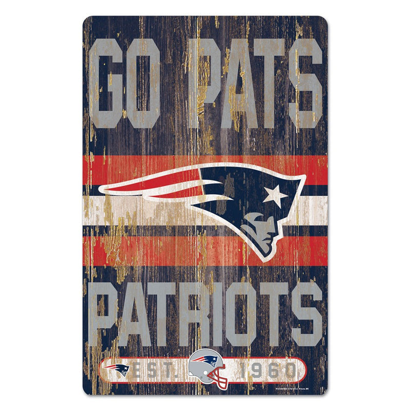 New England Patriots Go Pats 11" x 17" Wood Sign