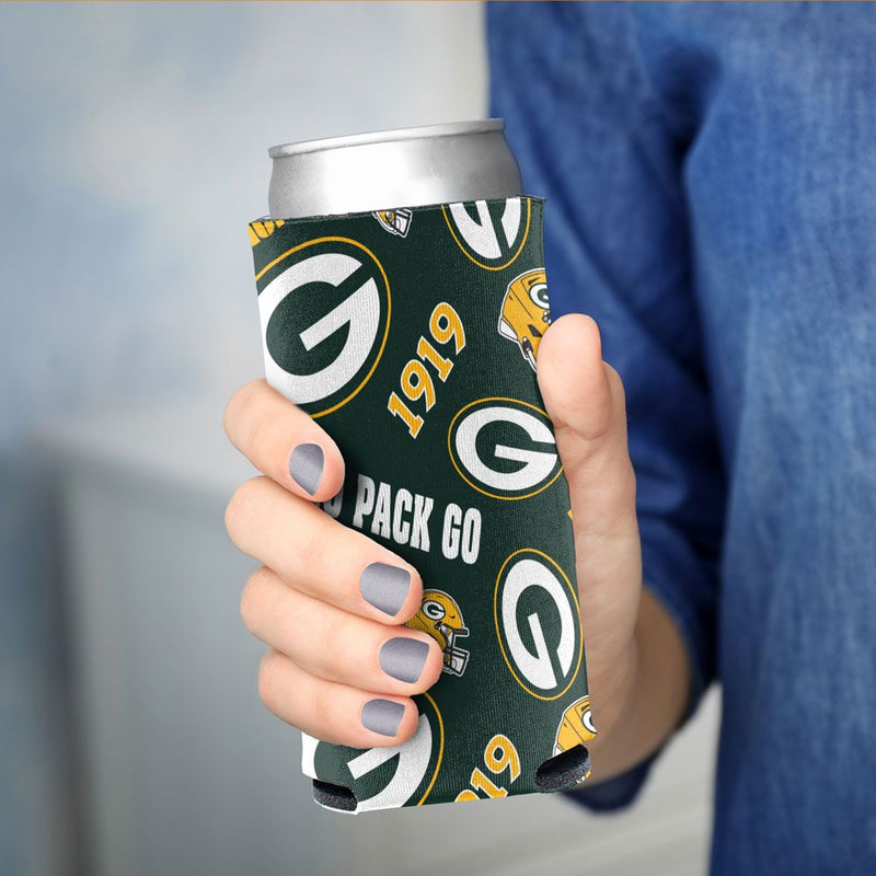 Green Bay Packers Scatter Print 12oz Slim Can Cooler