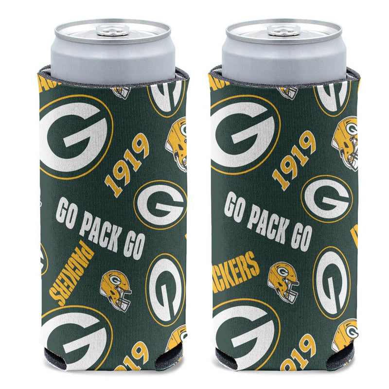 Green Bay Packers Scatter Print 12oz Slim Can Cooler