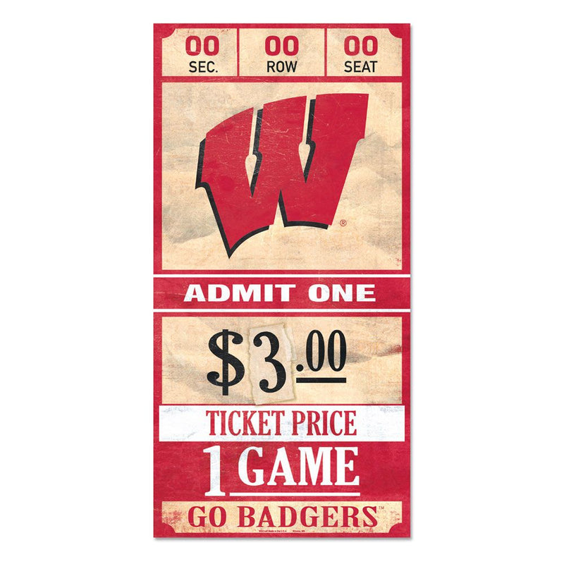 Wisconsin Badgers Ticket Wood Sign, 6" x 12"