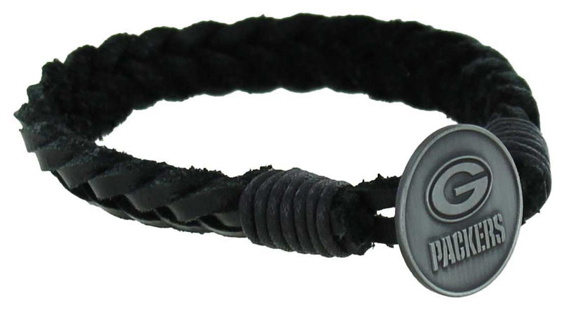 Green Bay Packers Braided Leather Bracelet - Black