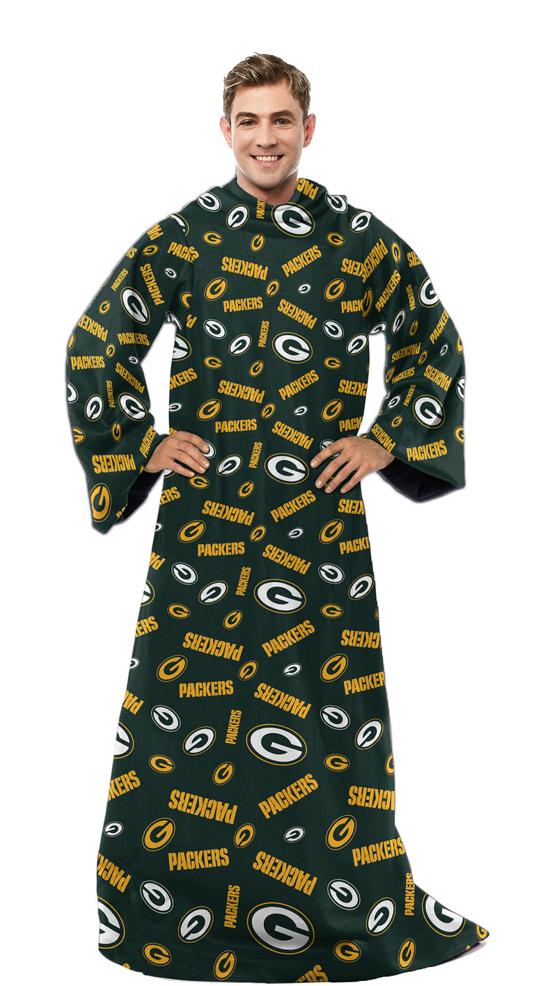 Green Bay Packers Plush Comfy Throw Blanket with Sleeves, Adult Size