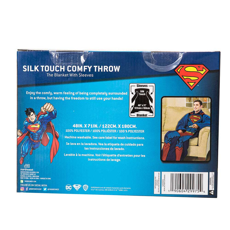 DC Comics Superman Adult Silk Touch Comfy Throw Blanket with Sleeves