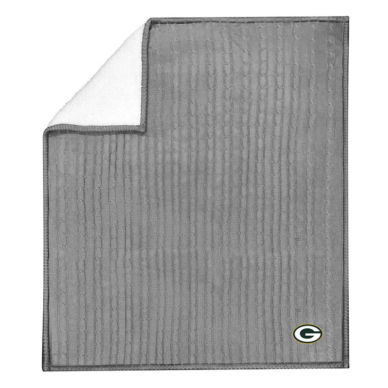 Green Bay Packers Cable Knit Sweater Sherpa Throw Blanket, 50" x 60"