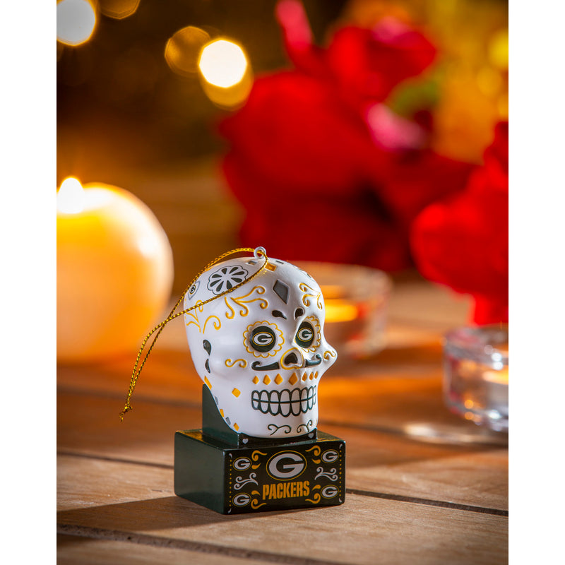 Green Bay Packers Sugar Skull Ornament