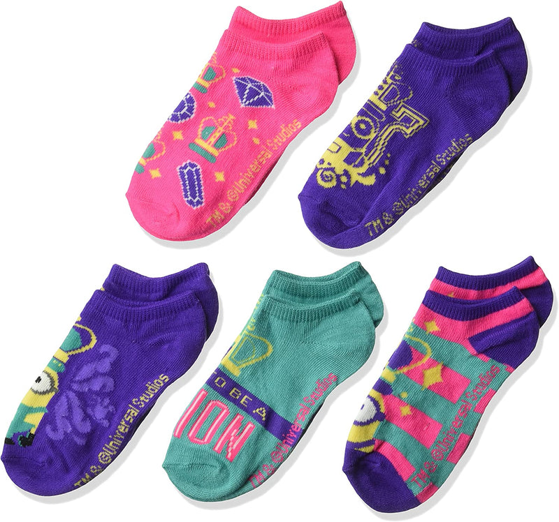 Despicable Me Minions Toddler Girls  No-Show Socks, 5 Pack, 5-6.5, Ages 1-3