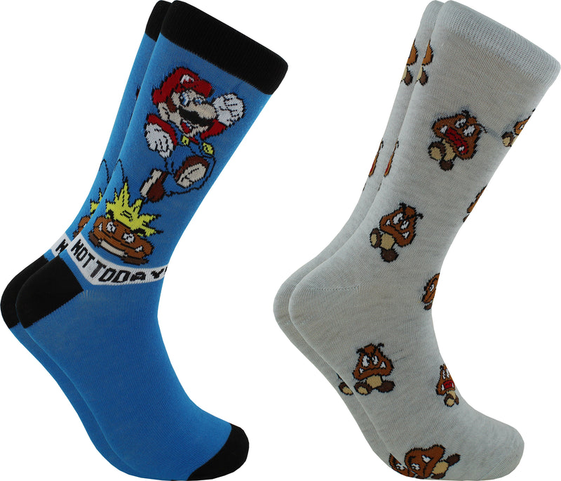 Nintendo Super Mario "Not Today" Men's Crew Socks, 2-Pack, Shoe Size 6.5-12