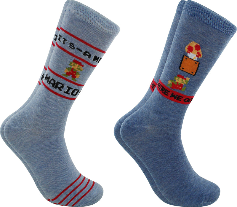 Nintendo It's a-me, Mario! Men's Crew Socks, 2-Pack, Shoe Size 6.5-12
